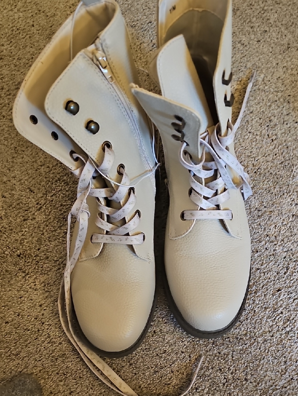 Lace-Up Cream Ankle Boots for Women